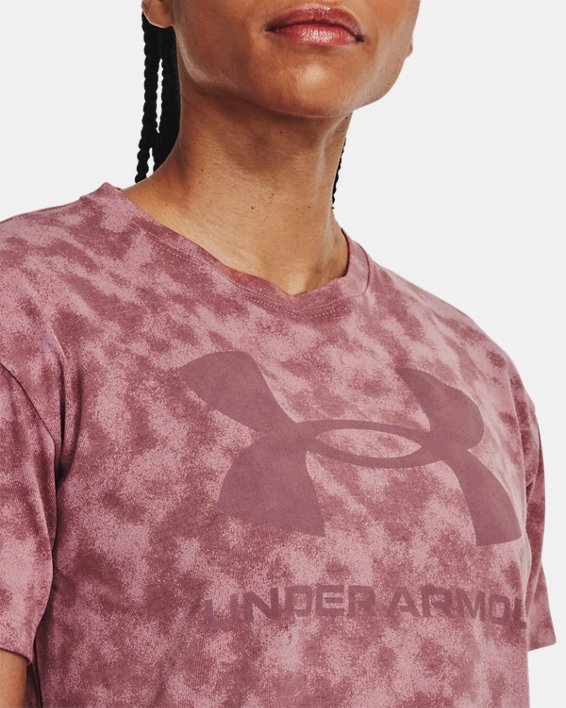 Women's UA Logo Printed Heavyweight Short Sleeve, Pink, pdpMainDesktop image number 3